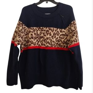 Aerie Super Soft Leopard Print Colorblock Navy Sweater Size Large
